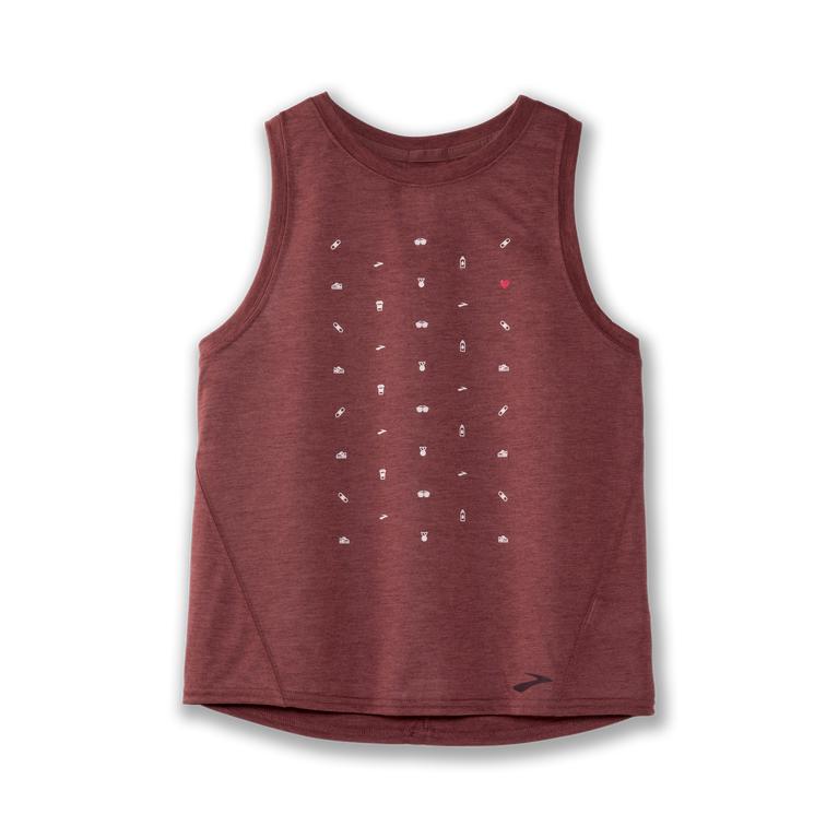 Brooks Womens Distance Graphic Running Tank Top - Heather Terracotta/Run Life/Burgundy (618425-UVO)